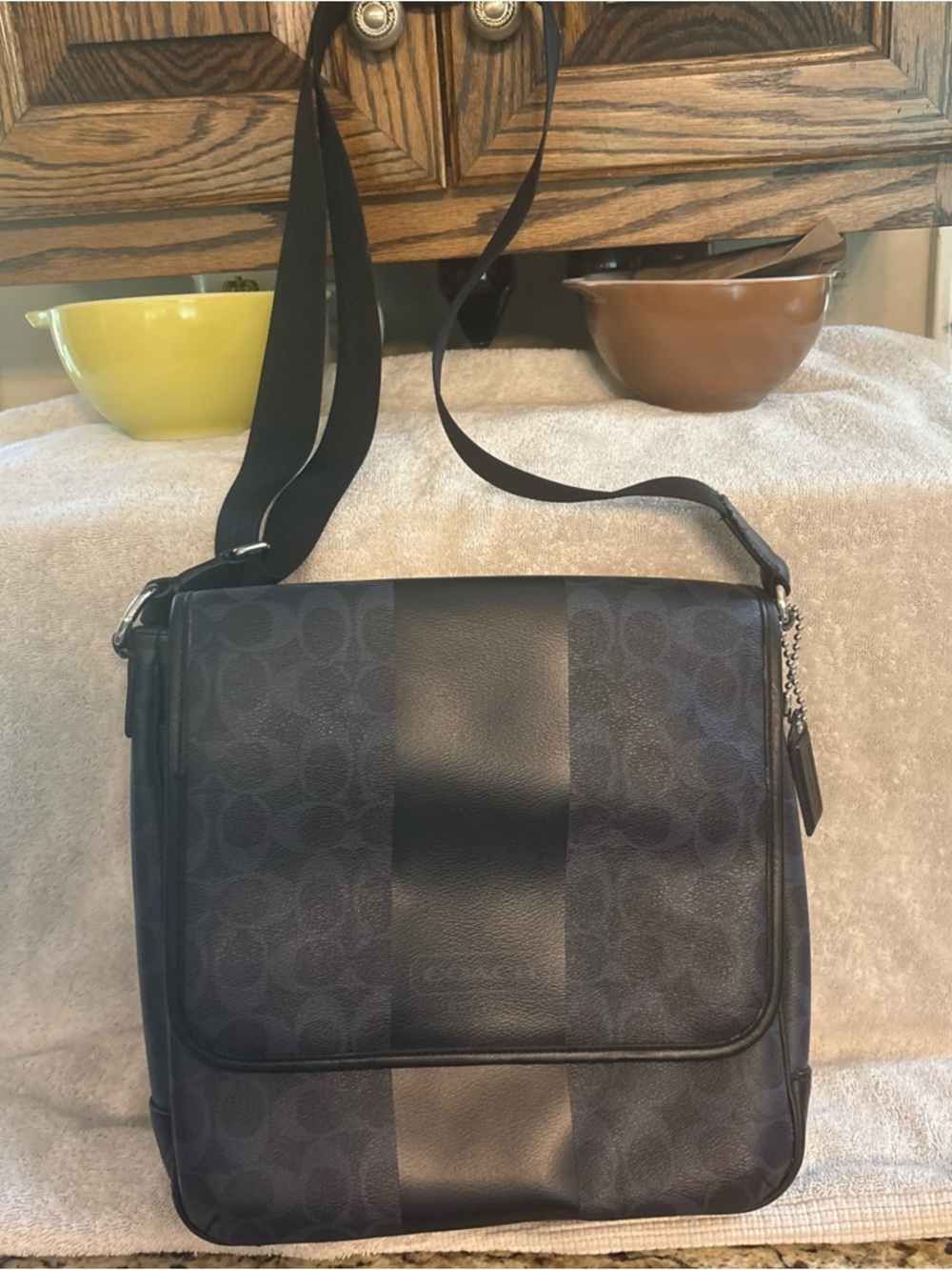 Coach Men’s Black Signature Stripe Messenger Bag